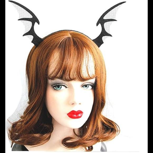 Cathercing Halloween Black Devil Wings Horn Net Lace Headband for Women main image 4